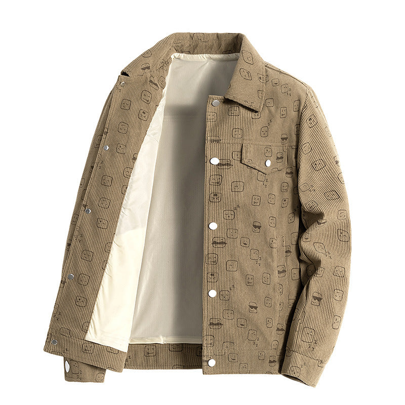 Men's cord jacket made of fine corduroy with allover print, snap button placket and flap pockets Chichicherry
