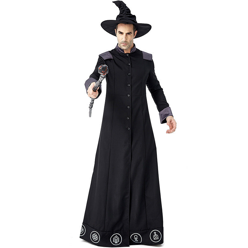 Men's magician costume with detailed symbols and elegant cape Chichicherry