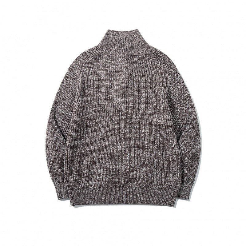 Unisex Thick Knitted Halfzip Sweater with Stand-Up Collar and Distinctive Ribbed Structure Chichicherry