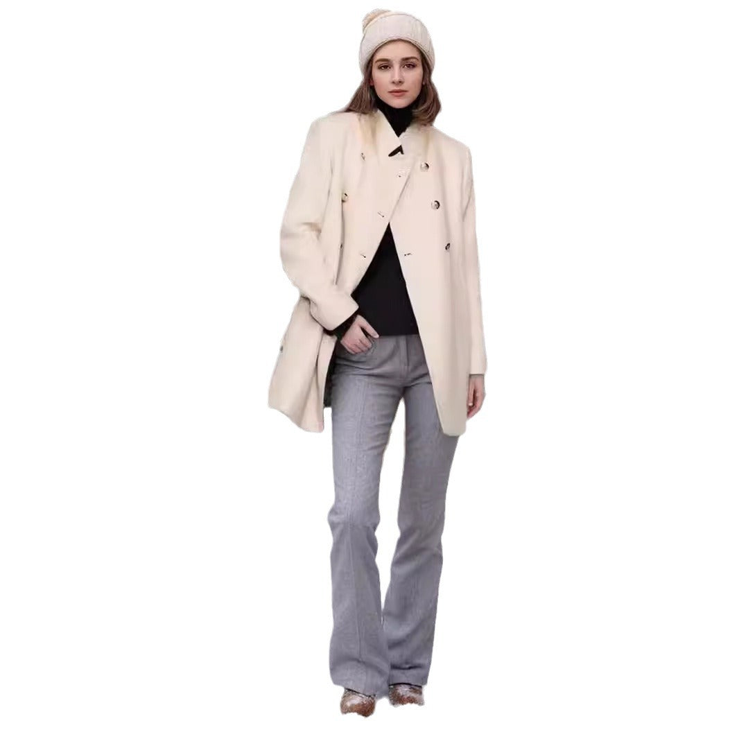 Women's Double-Breasted Coat with Stand-Up Collar and Decorative Buttons Chichicherry