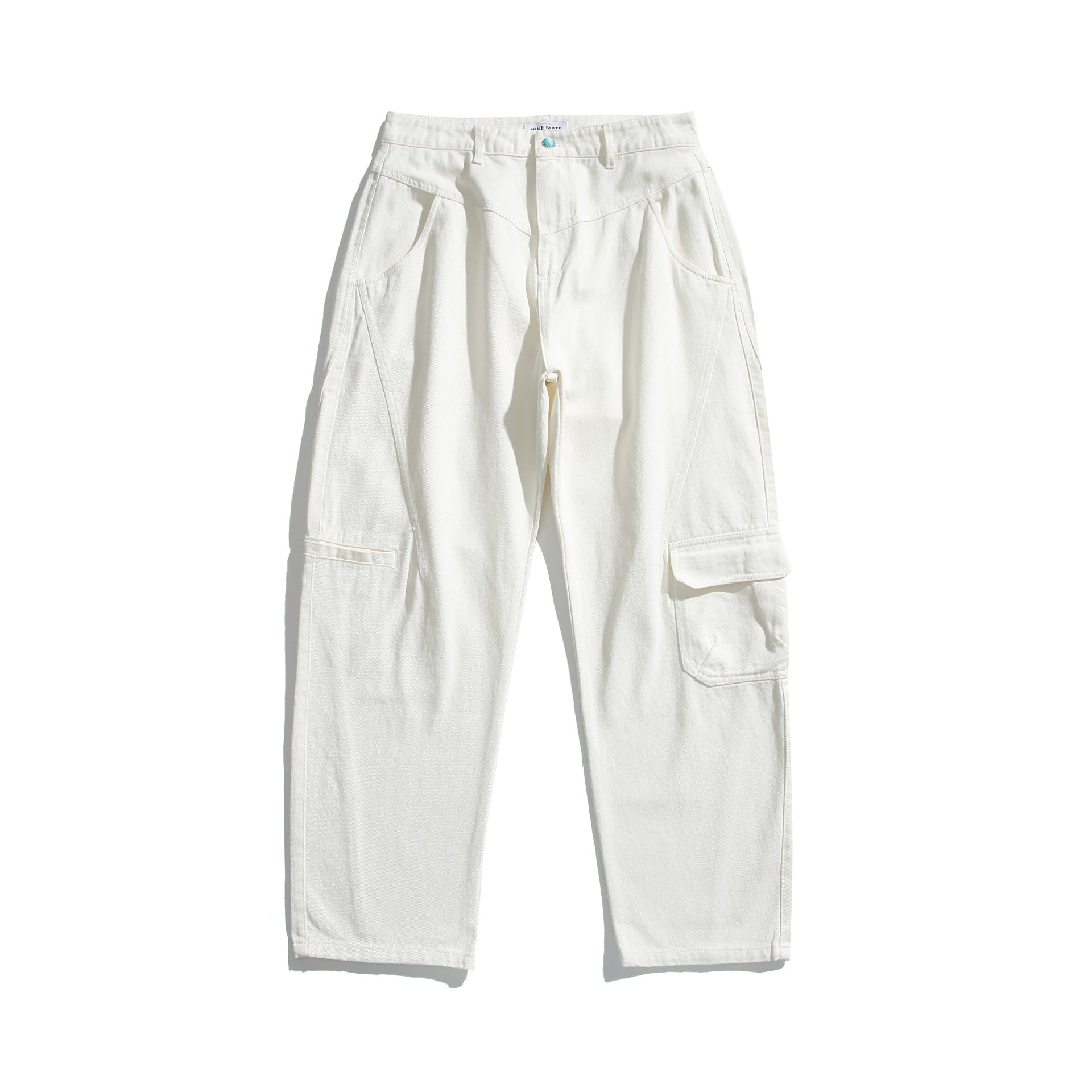 Women's High-Waist Cargo Pants made of sturdy denim with large flapped pockets