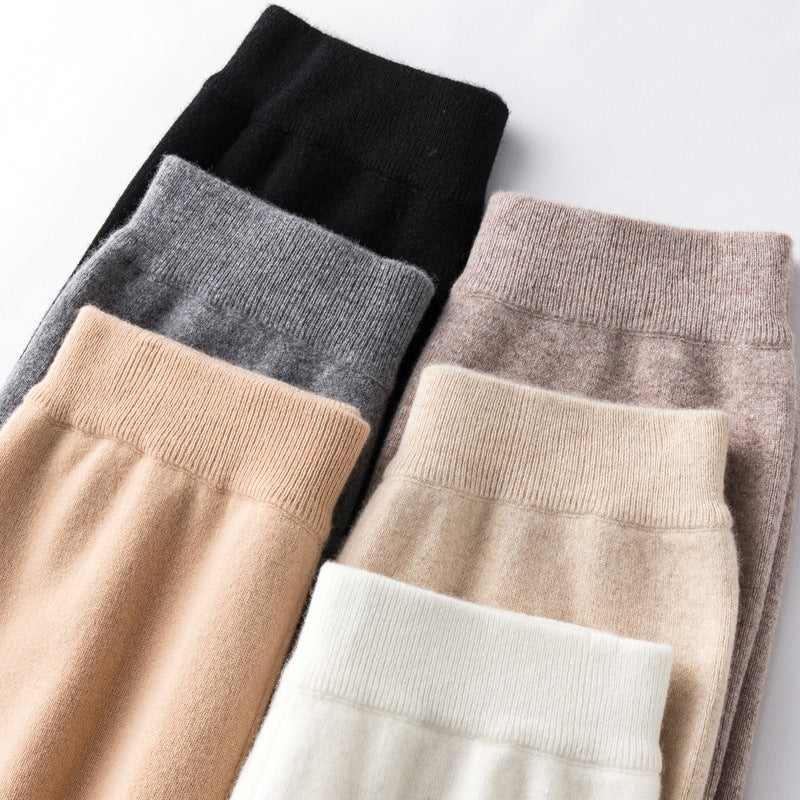 Women's Wide Knit Pants with High Waist and Cashmere-like Softness Chichicherry