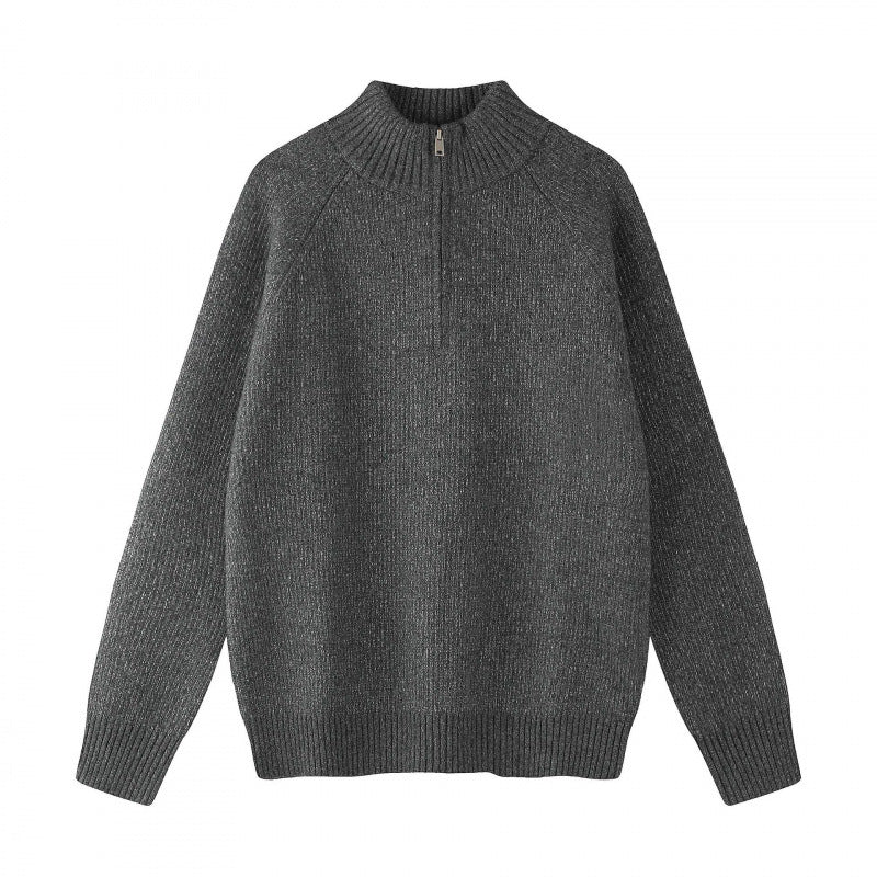 Men's coarse knit half-zip pullover with stand-up collar and raglan sleeves Chichicherry