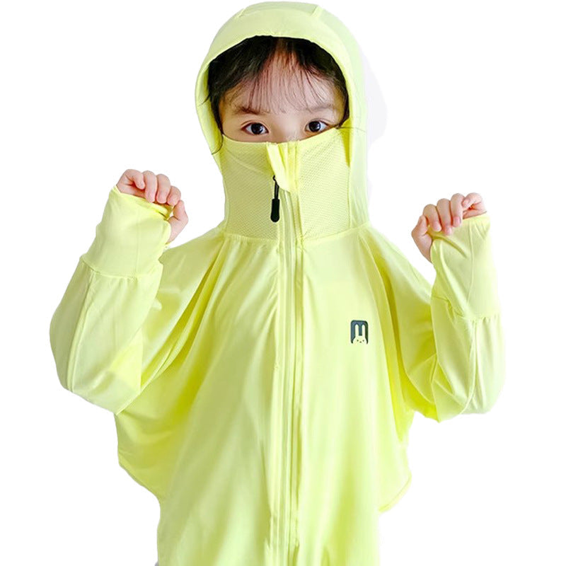 Unisex nan UV-protection hooded jacket for children with integrated face mask and thumb holes Chichicherry