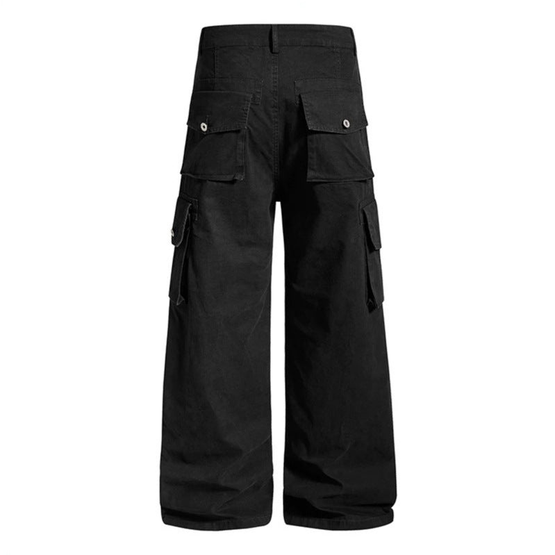Women's Wide Cargo Culotte Pants in Vintage Wash with High Waist and Multiple Pockets Chichicherry
