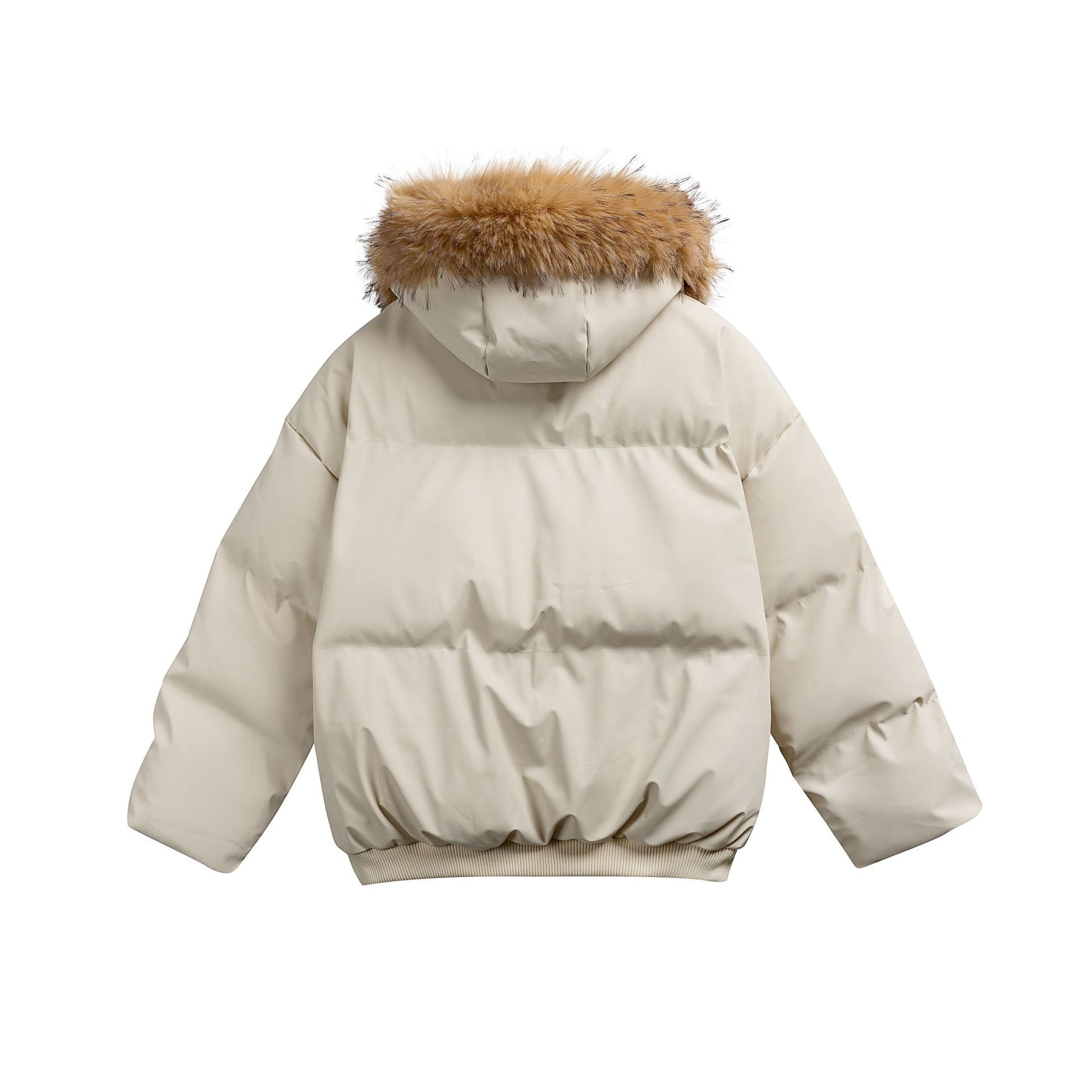 Women's Padded Short Quilted Jacket with Faux Fur Hood and Ribbed Hem Chichicherry