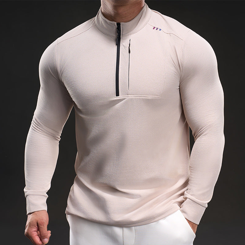 Men's Slim-Fit Thermal Long Sleeve with Stand-Up Collar and Chest Zip Chichicherry