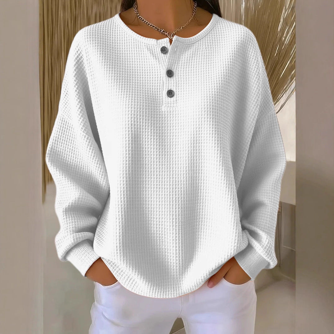 Women's waffle knit henley long sleeve with button placket and oversized fit Chichicherry