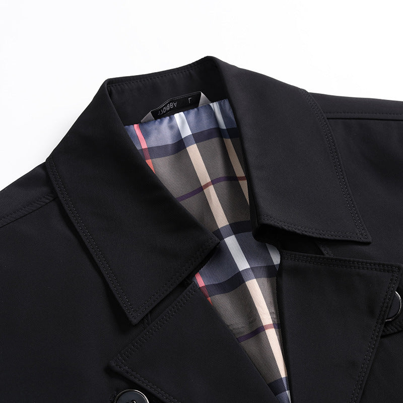 Men Elegant Slim-Fit Trench Coat with Classic Button Placket and Adjustable Cuffs Chichicherry