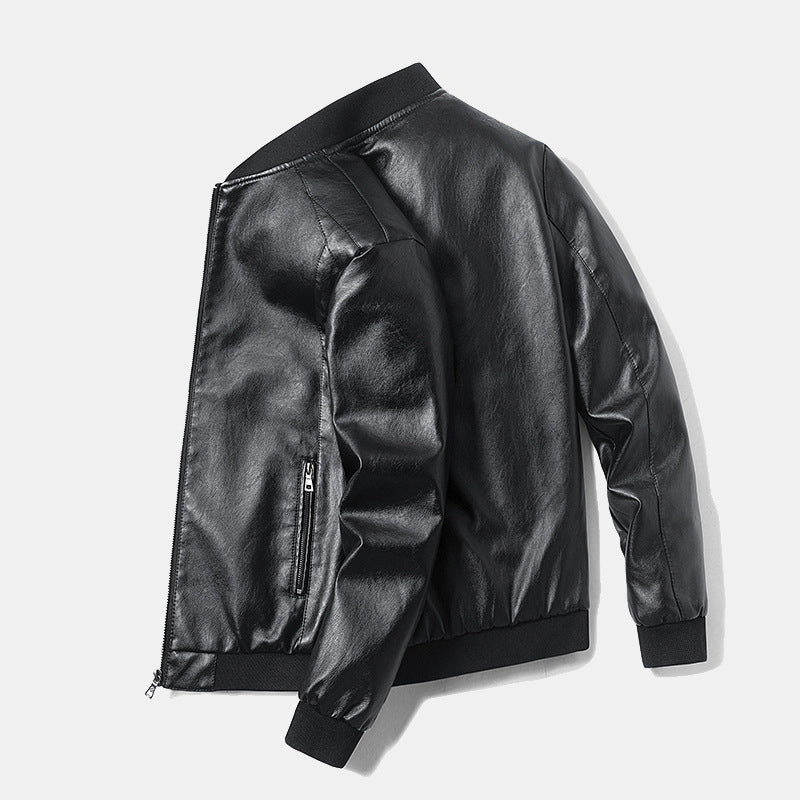 Men's slim faux leather bomber jacket with contrasting ribbed collar and concealed zipper Chichicherry