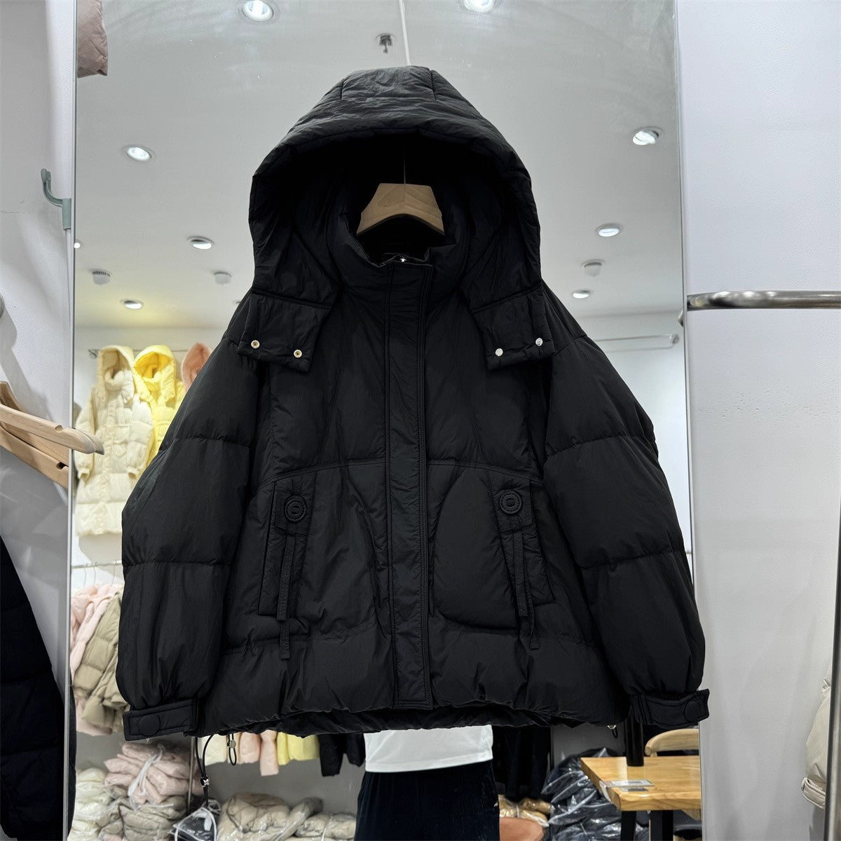 Women's Oversize Padded Jacket with Hood and High Collar Chichicherry