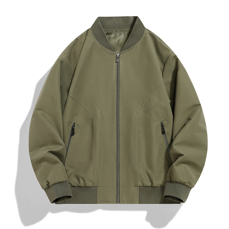 Men's Lightweight Windproof Bomber Jacket with Zipper, Ribbed Cuffs and Concealed Side Pockets Chichicherry
