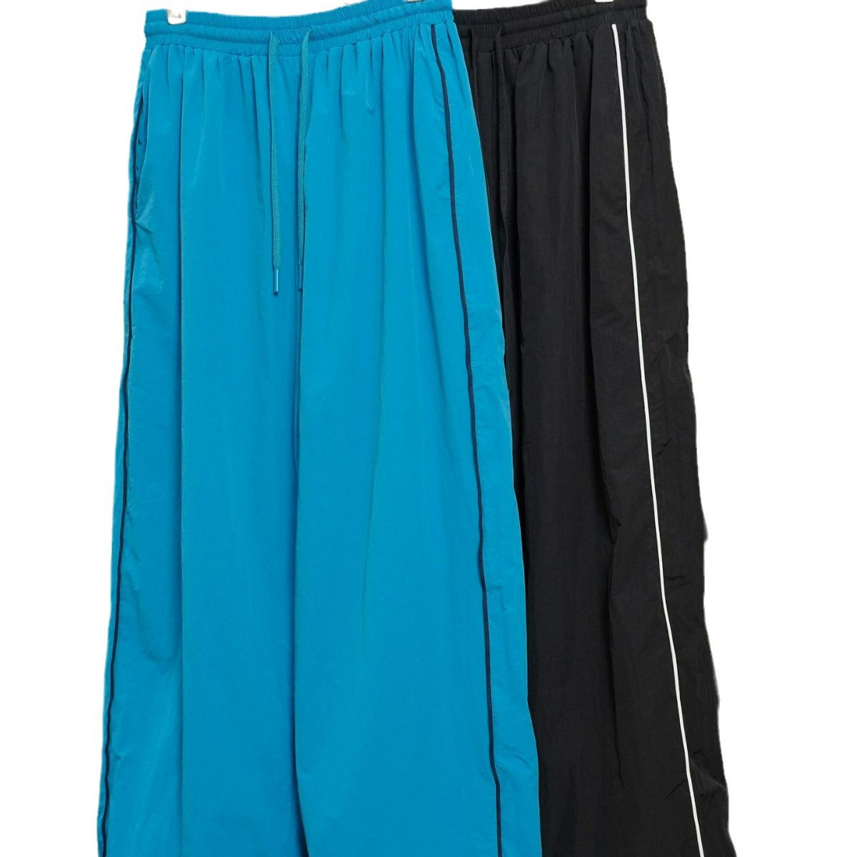Women Loose Nylon Training Pants with Contrast Piping and Elastic Waistband Chichicherry