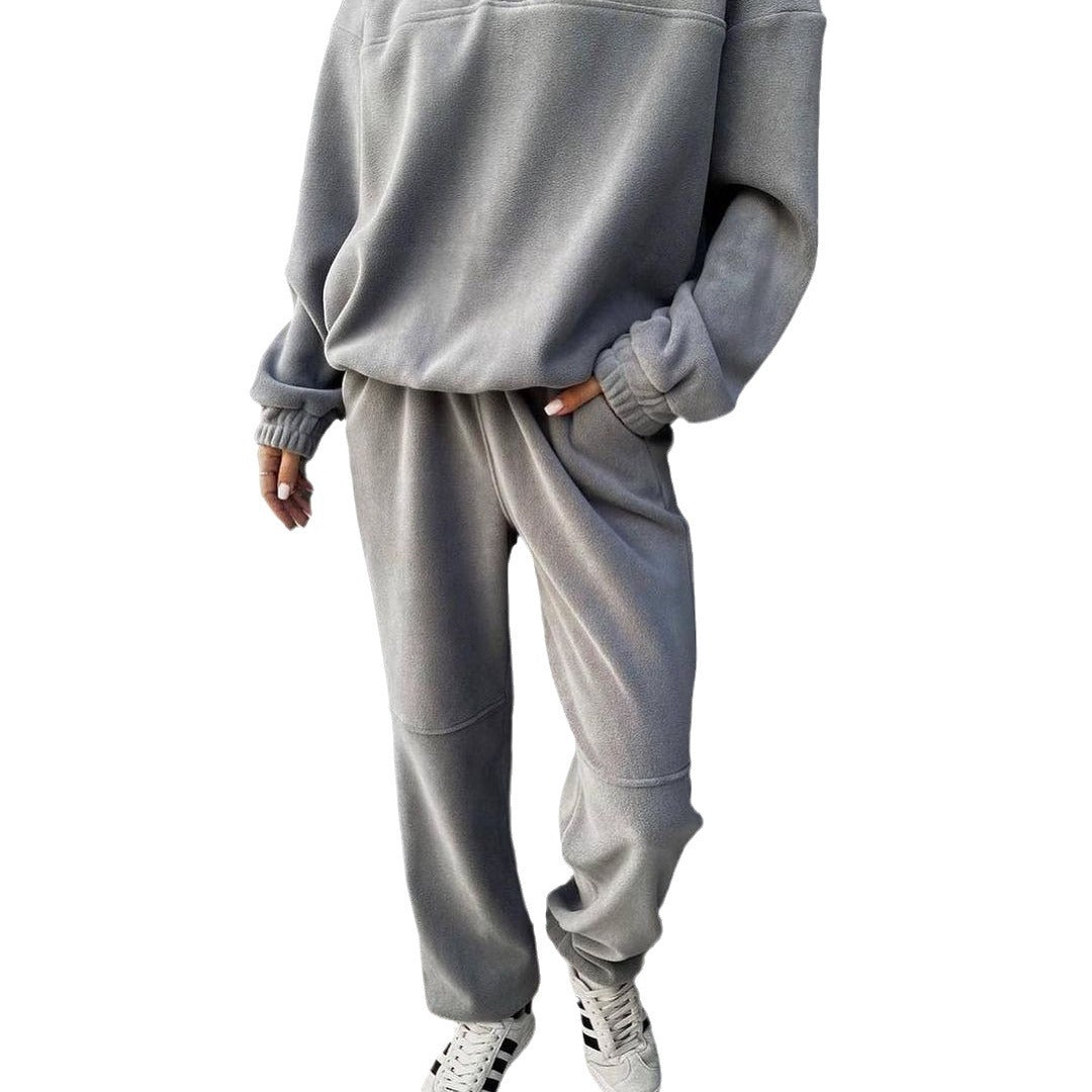 Damen Oversize-Fleece-Set mit Henley-Kragen und weicher Jogginghose Chichicherry
