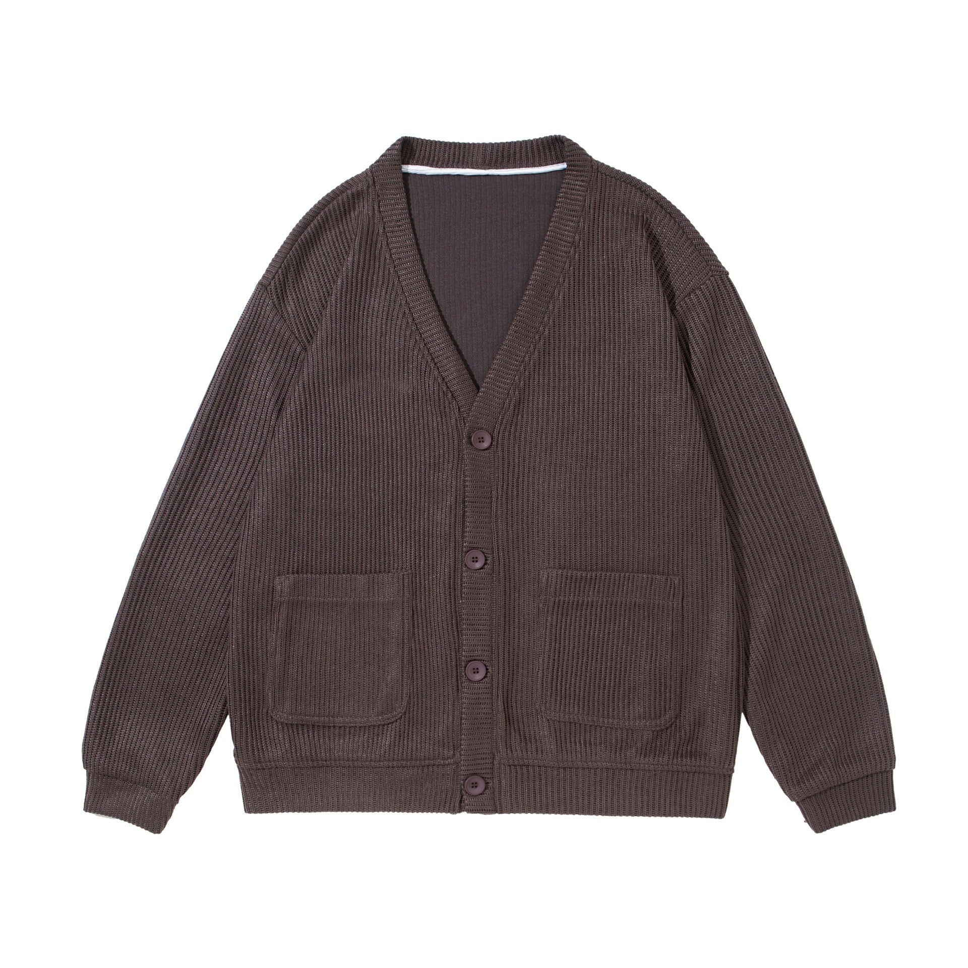 Unisex Structured Button Cardigan with V-Neck and Patch Pockets Chichicherry