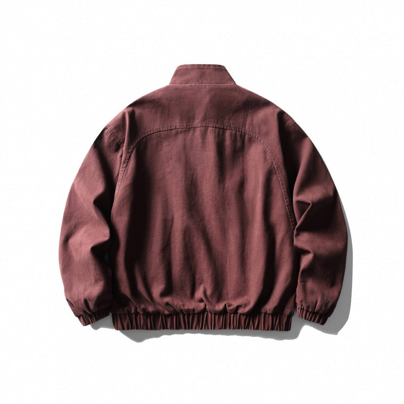 Unisex Boxy Zip Blouson Jacket made of Canvas with Stand-Up Collar, Asymmetrical Zipper Pockets and Elastic Hem Chichicherry