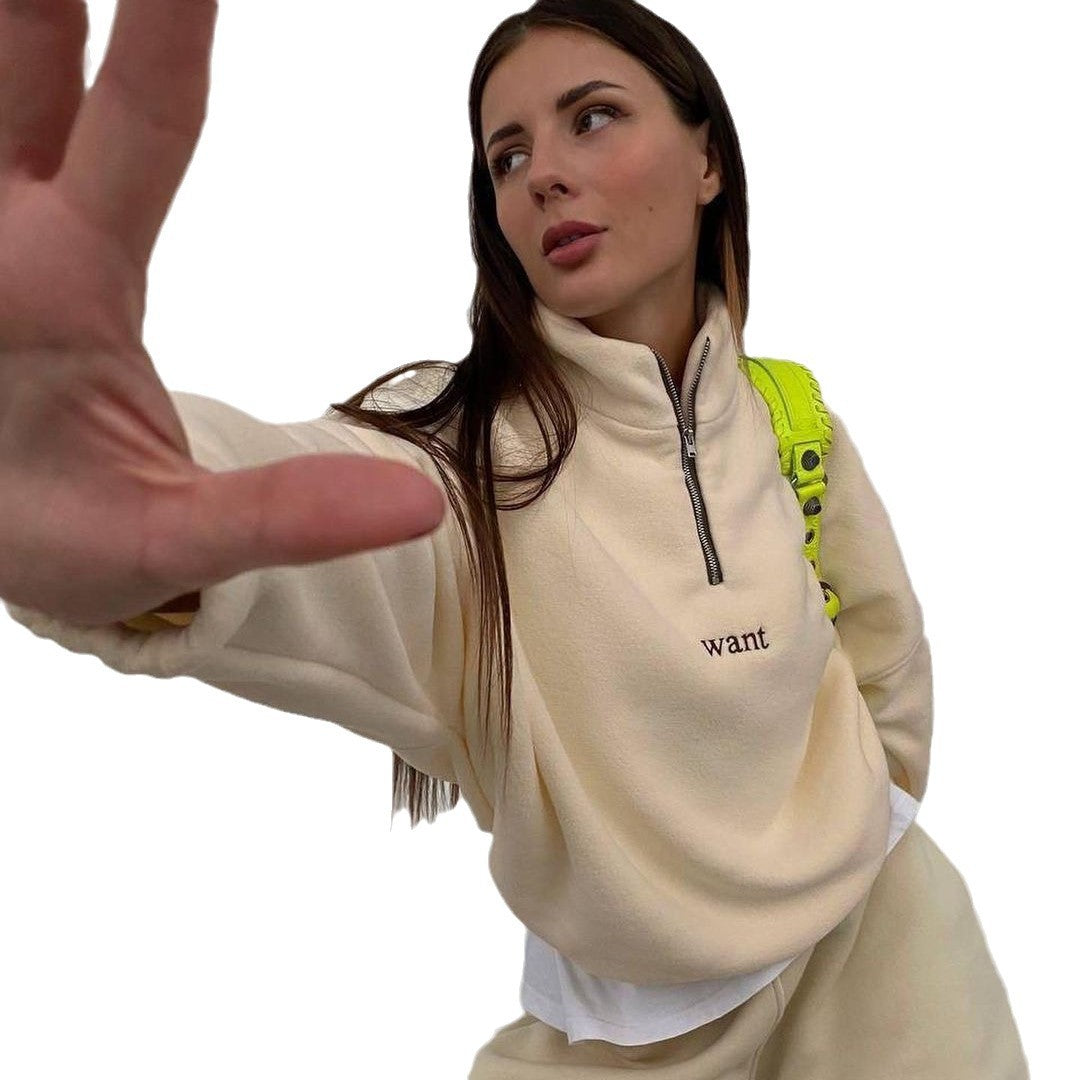 Damen Fleece-Halbzip-Sweatshirt oversized mit Stehkragen, Kängurutasche-Optik und elastischen Bündchen Chichicherry