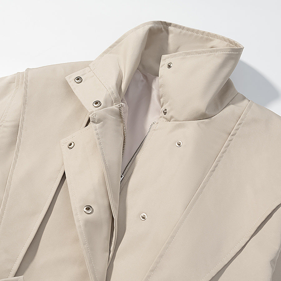 Women's short jacket with cape shoulder, stand-up collar and waist belt Chichicherry