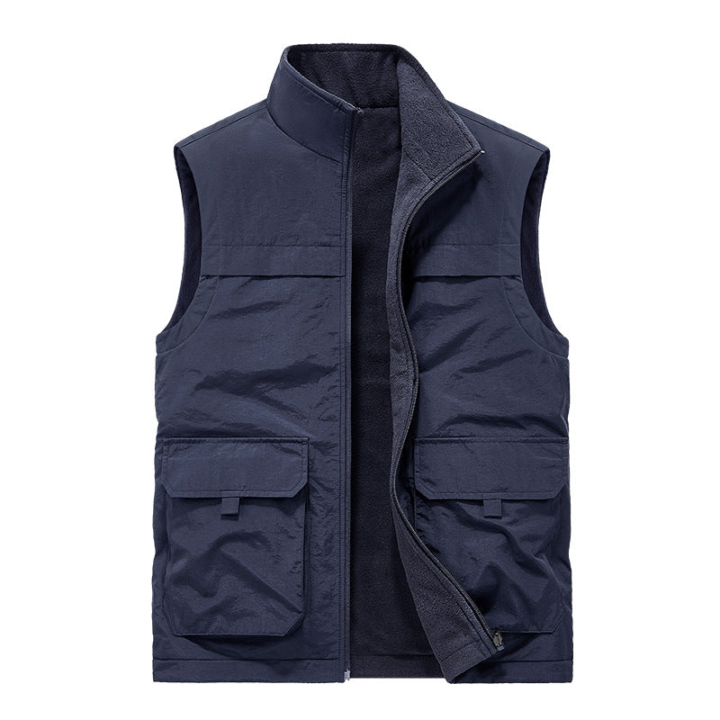Men's Padded Utility Vest with Fleece Lining, Multiple Pockets and Standing Collar Chichicherry