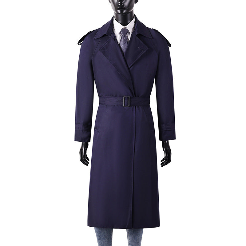Men's elegant knee- to calf-length trench coat with concealed button placket and shoulder epaulettes Chichicherry