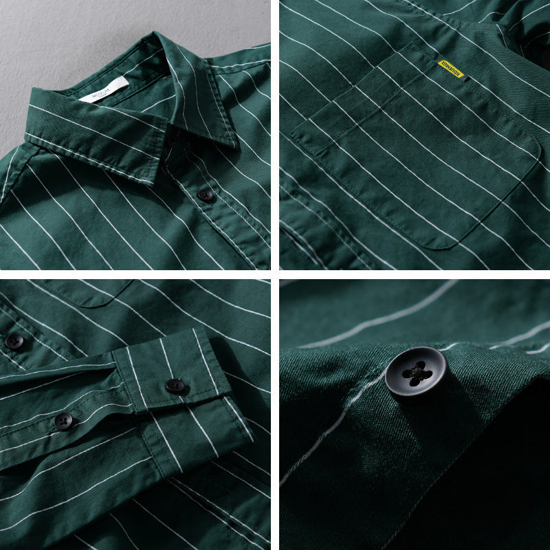 Men's Lightweight Long Sleeve Striped Shirt in Layered Look with Chest Pocket and Relaxed Fit Chichicherry