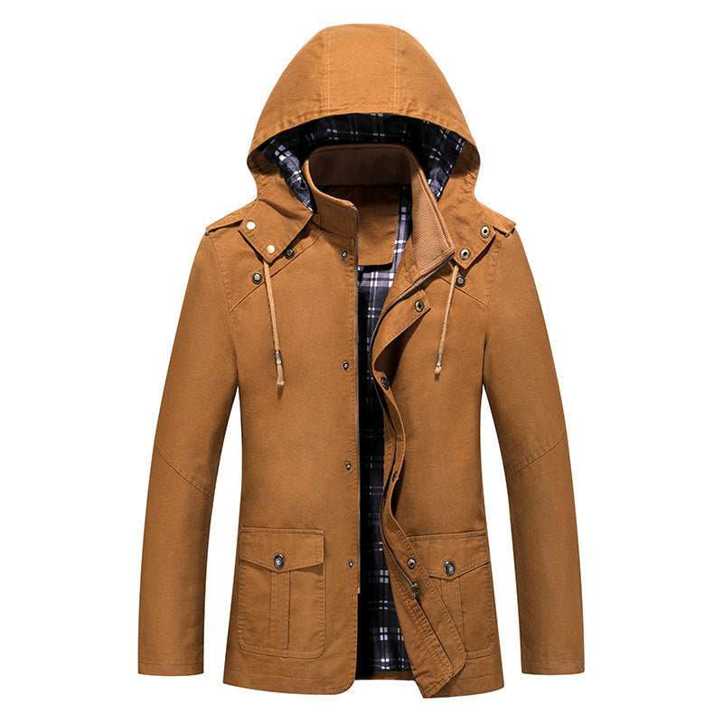 Men's lightweight hooded parka made of canvas with checked inner lining and multifunctional pockets Chichicherry