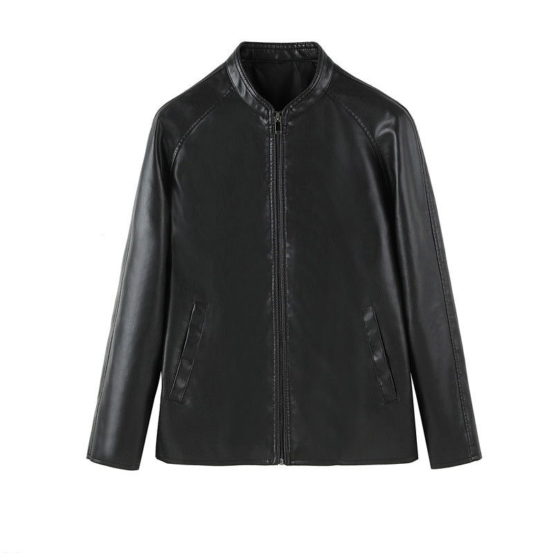Men Slim Faux Leather Blouson with Stand-Up Collar and Concealed Zip Chichicherry