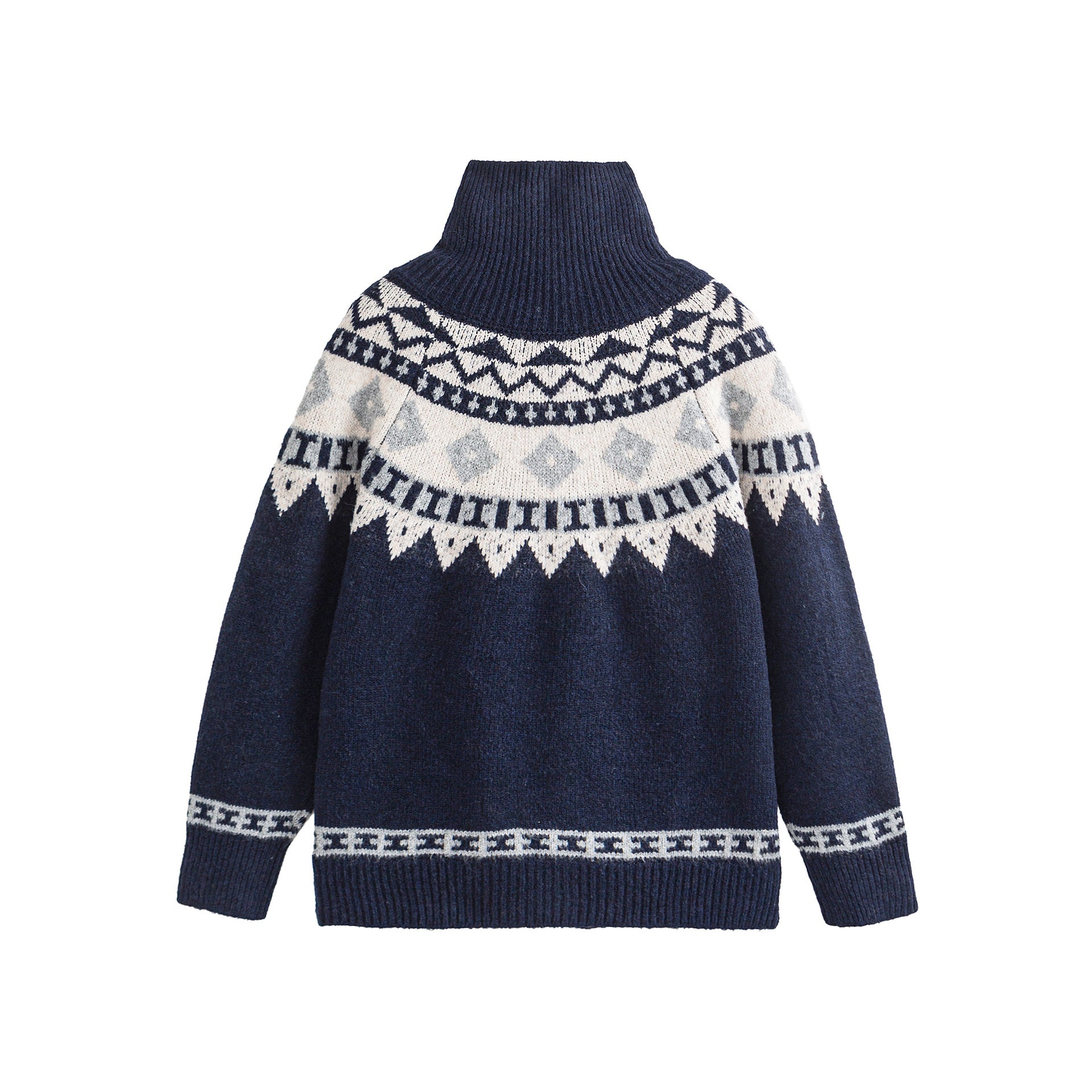 Women's Norwegian pattern knitted cardigan with high stand collar and toggle closures Chichicherry