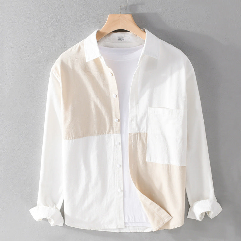 Men's shirt in color block look made of lightweight cotton blend with Kent collar Chichicherry