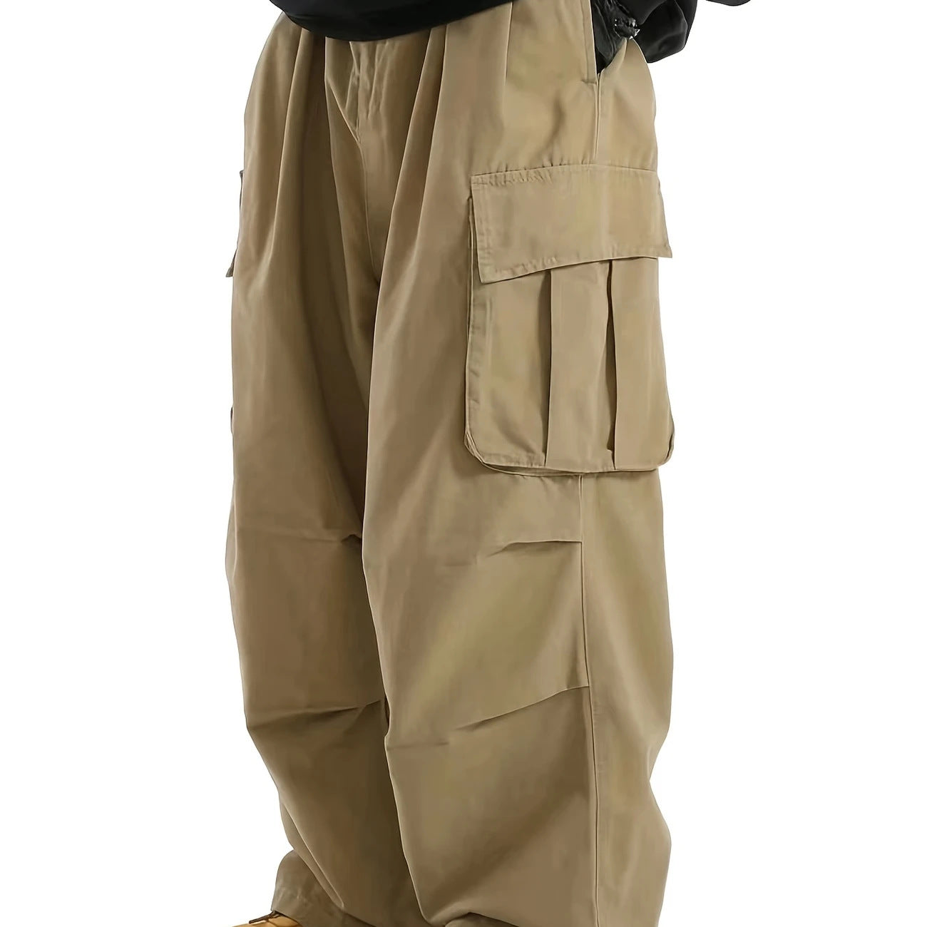 Men's Baggy Cargo Pants with oversized fit, elastic drawstring waistband & multiple flap pockets Chichicherry
