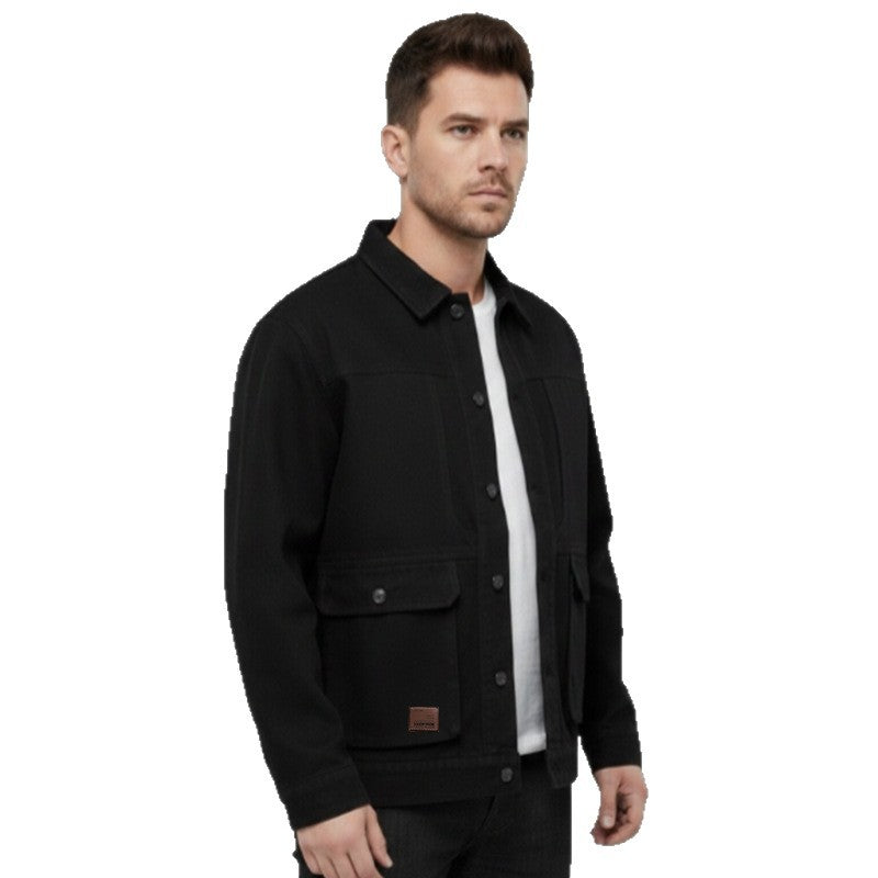 Men's Canvas Utility Overshirt with Large Flap Pockets and Relaxed Fit Chichicherry