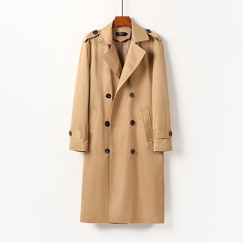 Men's Double-Breasted Trench Coat with Epaulettes, Long Silhouette and Classic Lapels Chichicherry