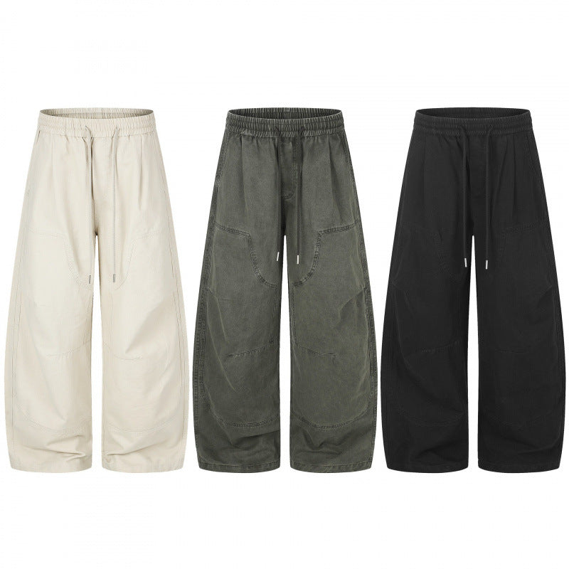 Ladies Wide Cropped Cargo Pants with Elastic Waistband, Drawstring and Patch Pockets Chichicherry