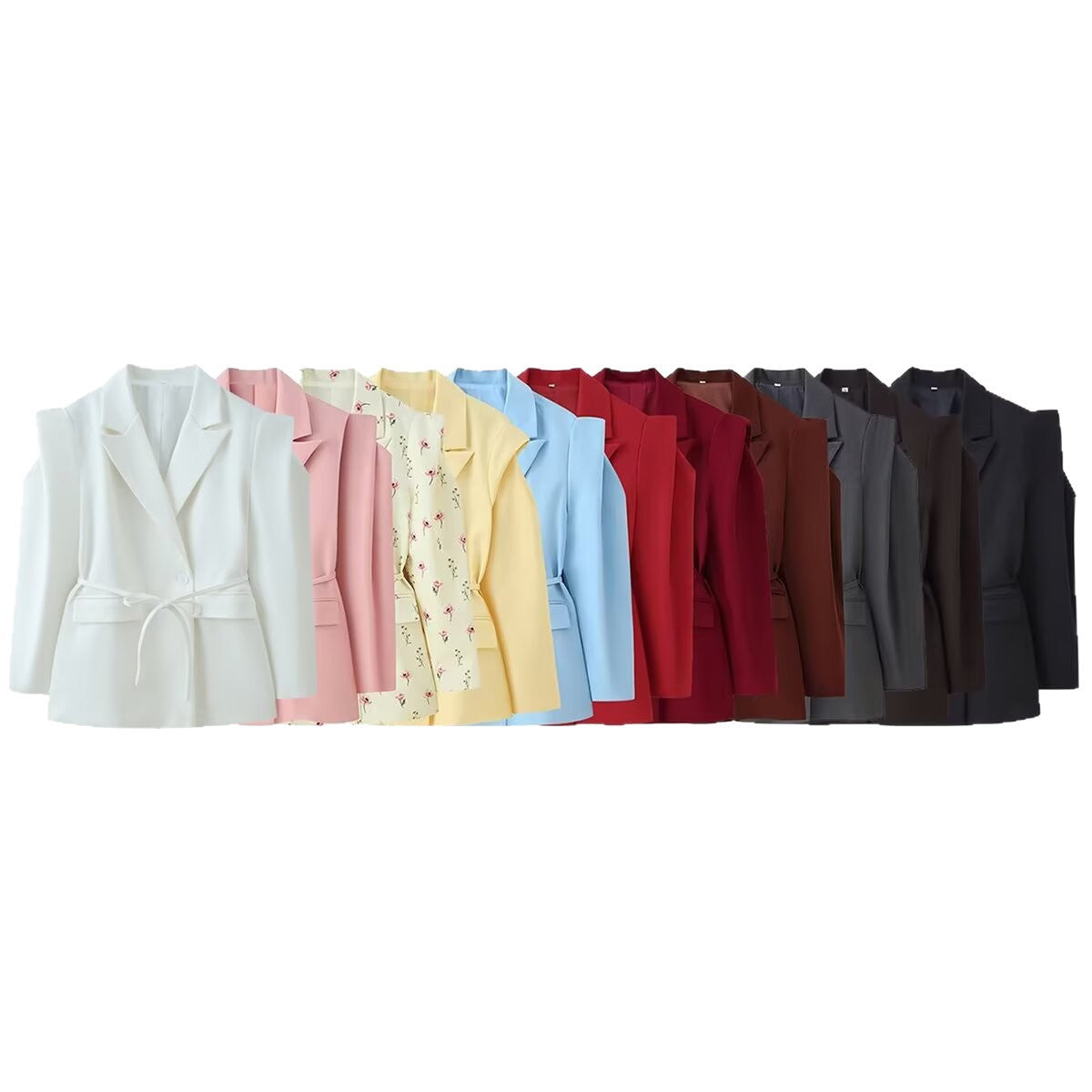 Women's Tailored One-Button Blazer with Tied Belt and Shoulder Cut-Out Chichicherry