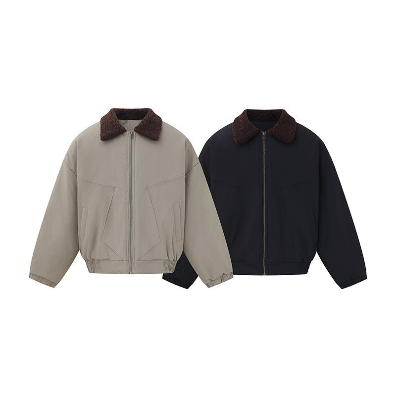 Unisex Boxy Blouson Jacket with Teddy Collar and Elastic Hem Chichicherry