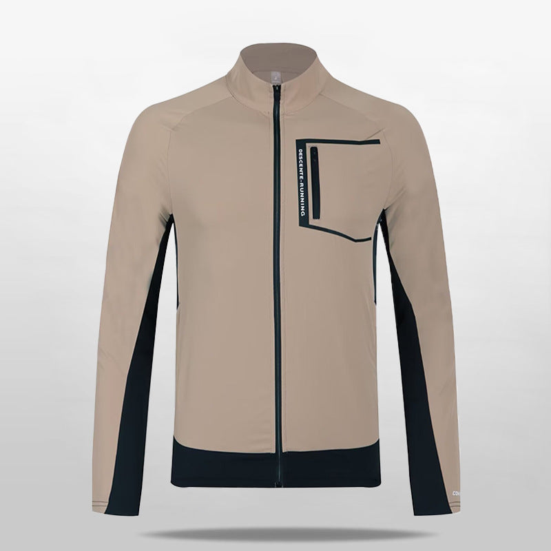 Men's breathable windproof running softshell jacket with stand-up collar and chest pocket Chichicherry