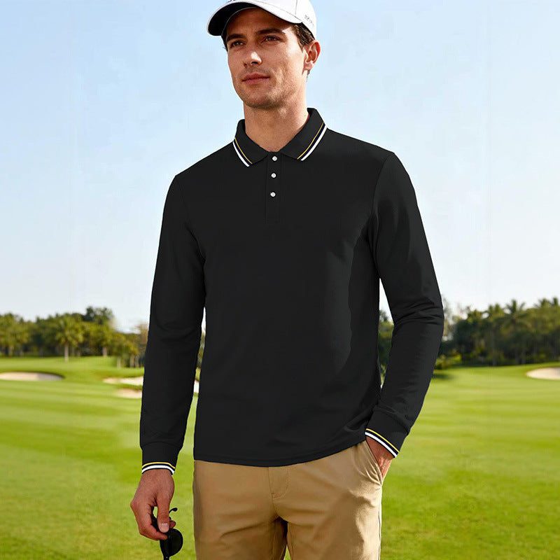 Men's Long-Sleeved Performance Golf Polo Shirt with Contrast Collar Chichicherry