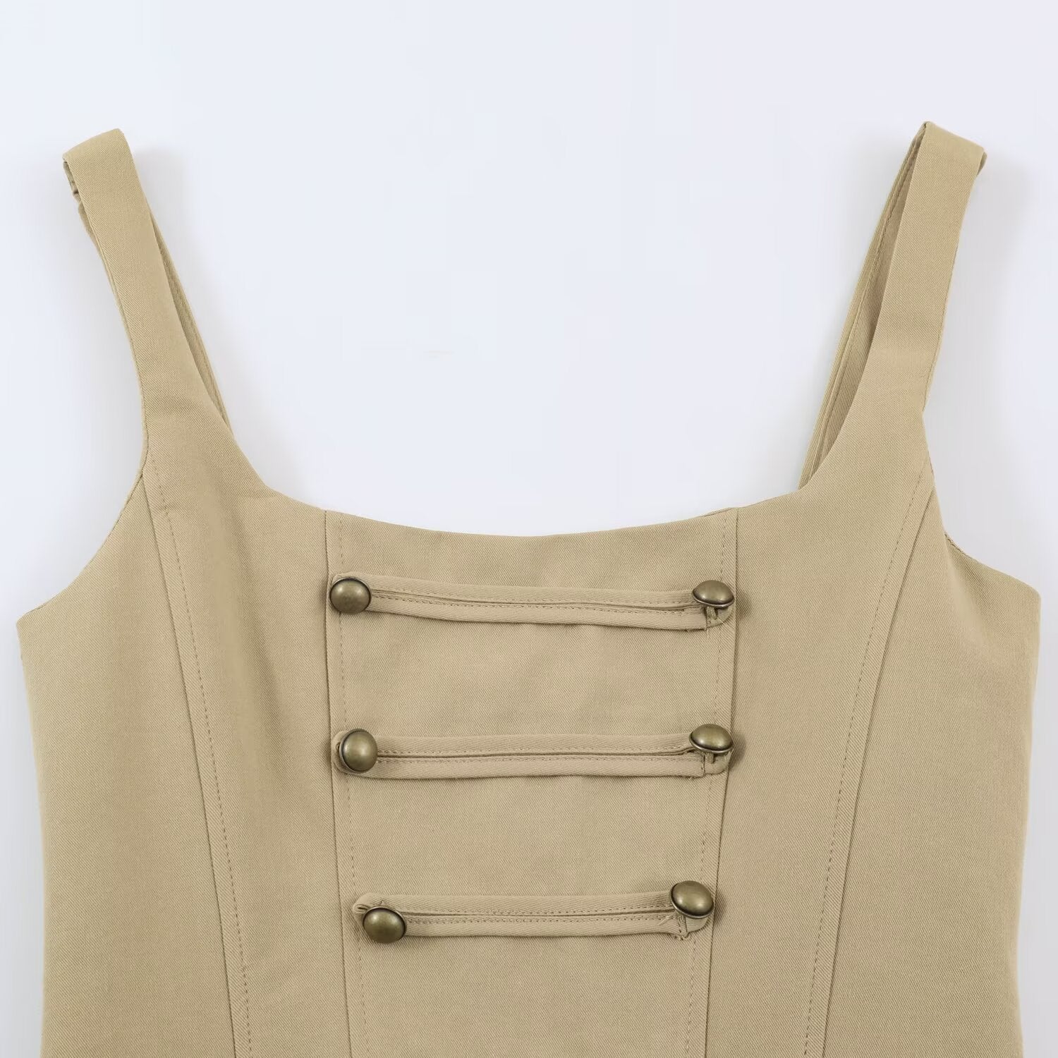 Women's Fitted Corset Top with Decorative Button Placket and Princess Seams Chichicherry