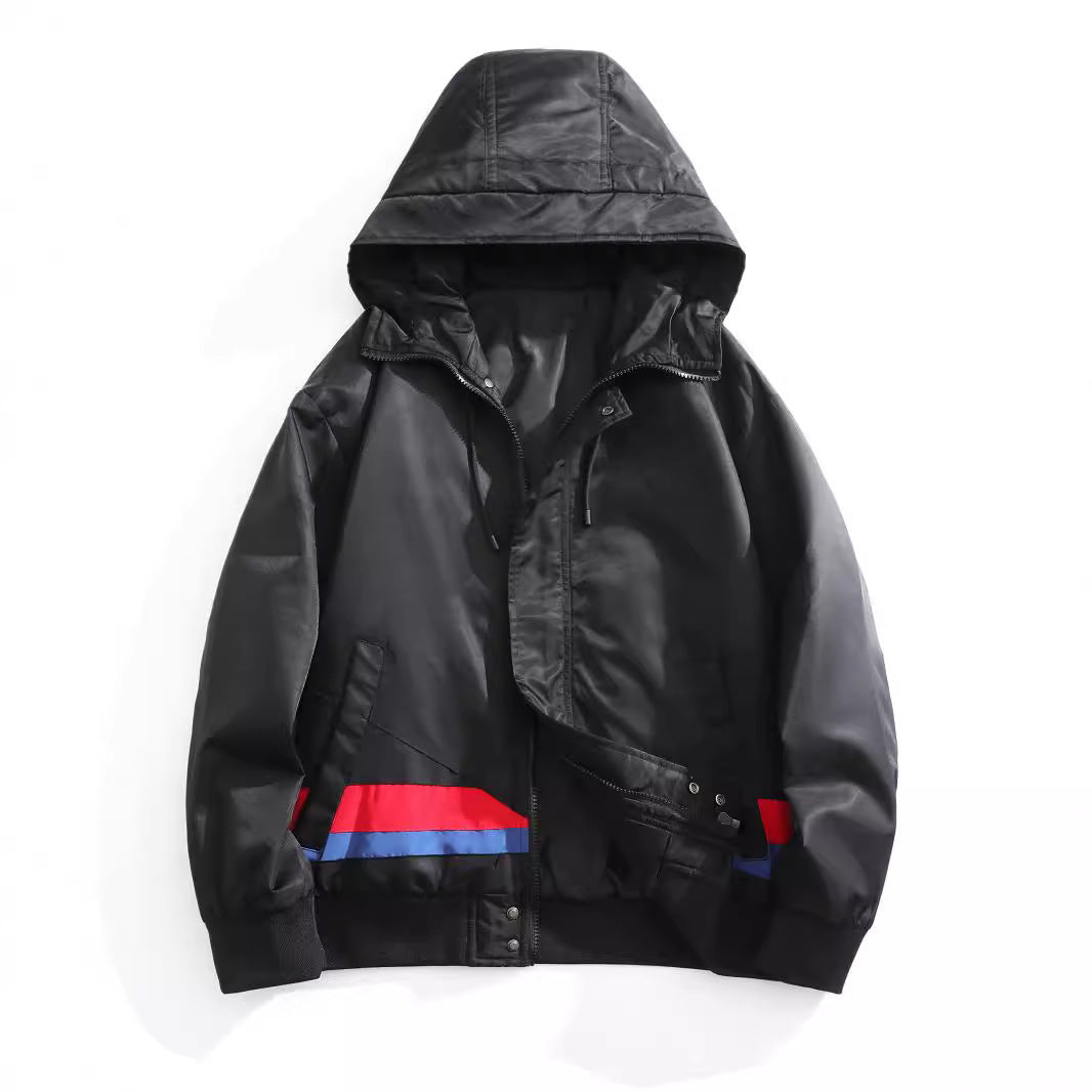 Men's hooded bomber jacket in an urban retro look with contrast stripes, wind-resistant exterior, and ribbed cuffs Chichicherry