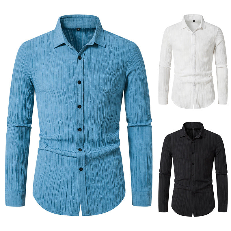 Men's Textured Slim-Fit Shirt with Crinkled Texture and Kent Collar Chichicherry