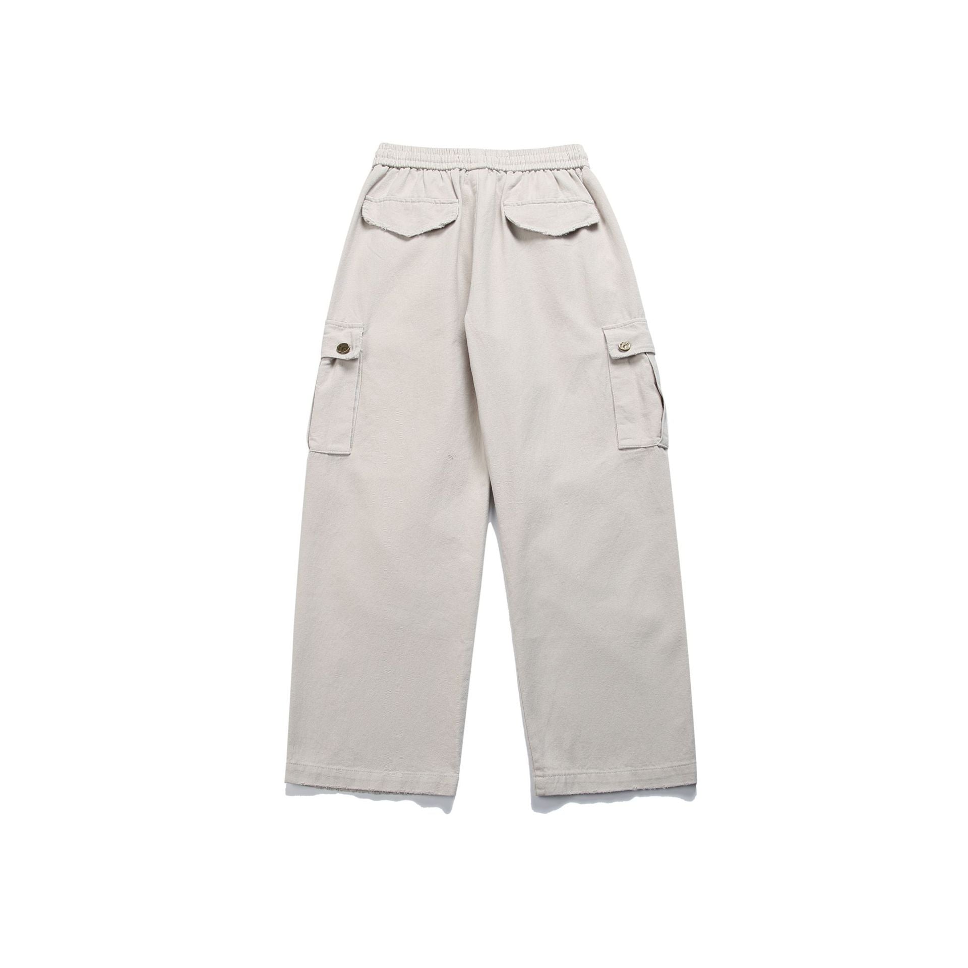 Women High-Waist Cargo Pants with Wide Leg, Elastic Waistband and Flap Pockets