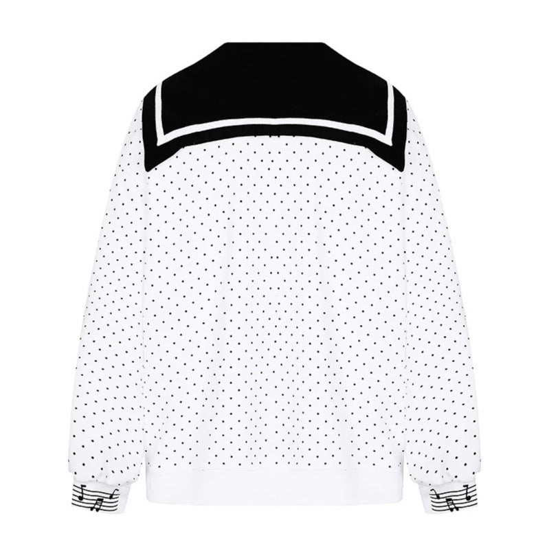 Women's zip-up sweat jacket in sailor style with bow collar, polka dot and music motif Chichicherry