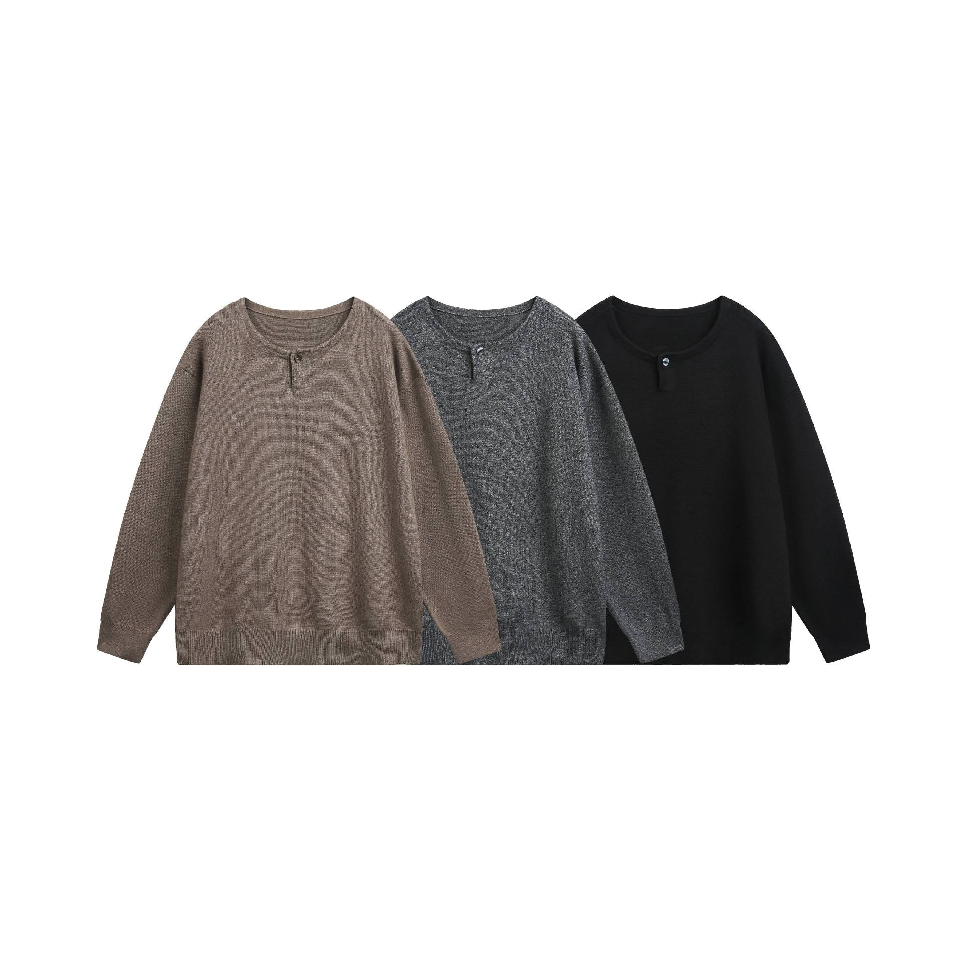 Women's Oversized Knit Sweater with Button Detail at Crew Neck Chichicherry