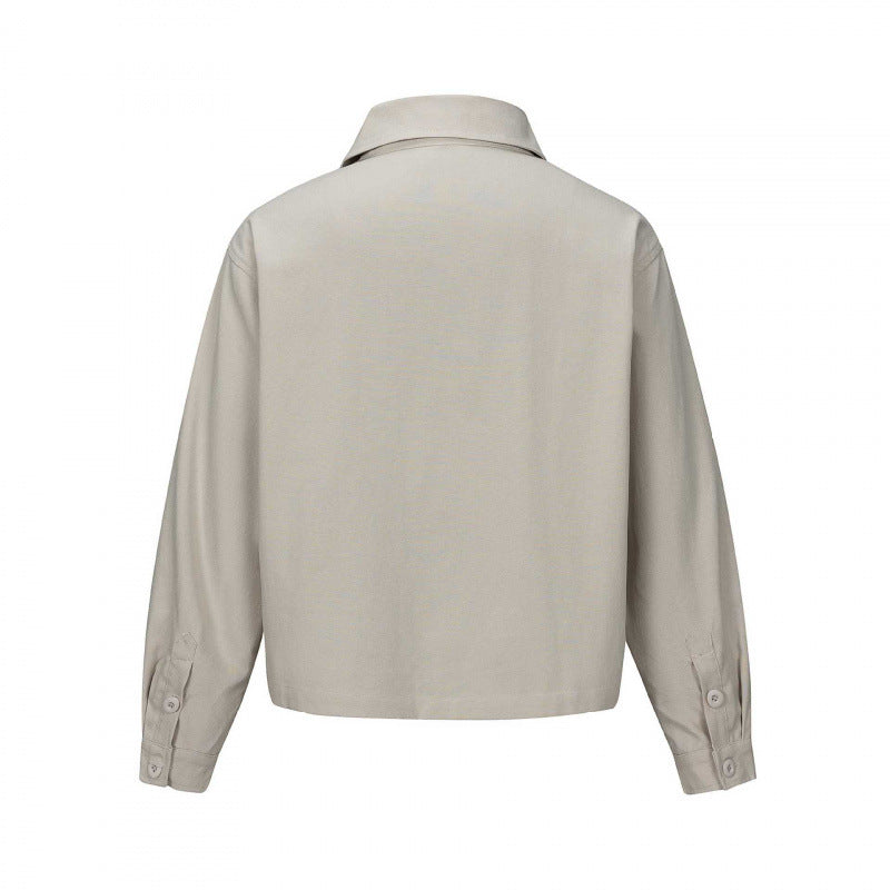 Unisex Short Cut Boxy Shirt Jacket with Chest Pocket and Clear Button Placket Chichicherry