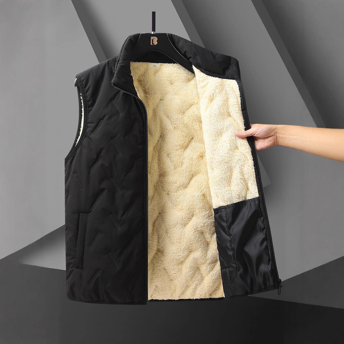 Men's Reversible Thermal Quilted Vest with Warming Teddy Lining & High Neck Stand Collar Chichicherry