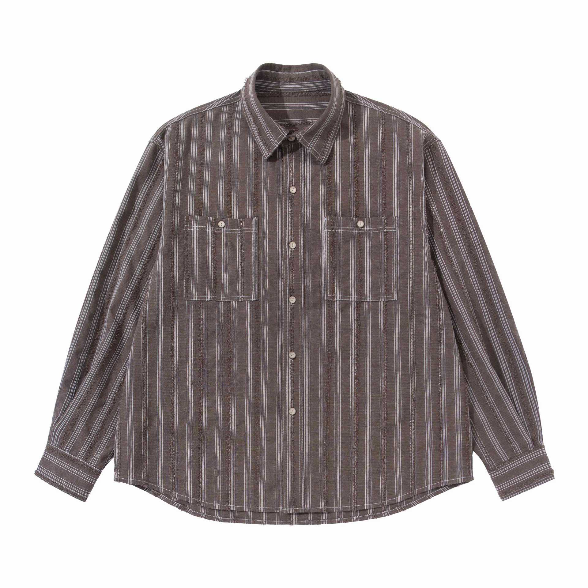 Men's loose striped overshirt in shirt jacket style with chest pockets and rounded hem Chichicherry