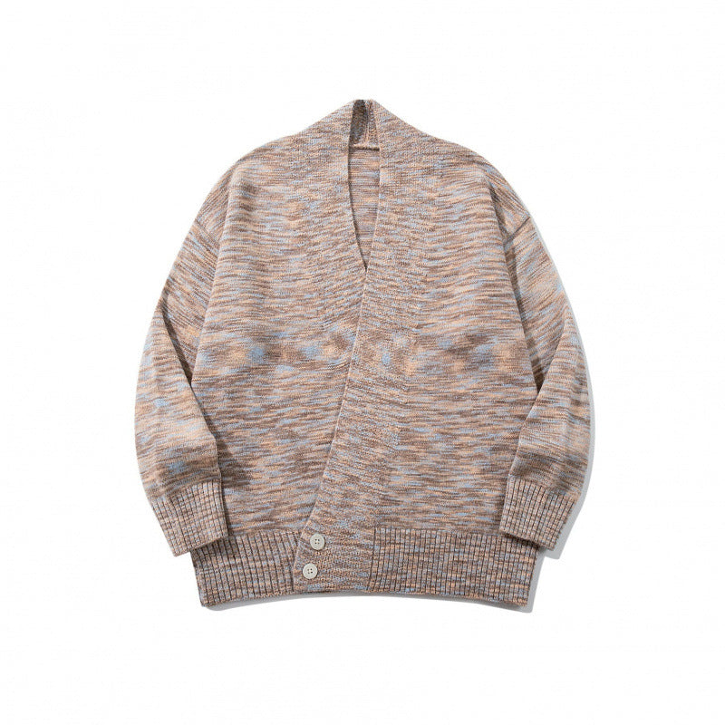 Unisex Boxy Knit Cardigan with Asymmetric Button Placket and Wide Ribbed Hem Chichicherry