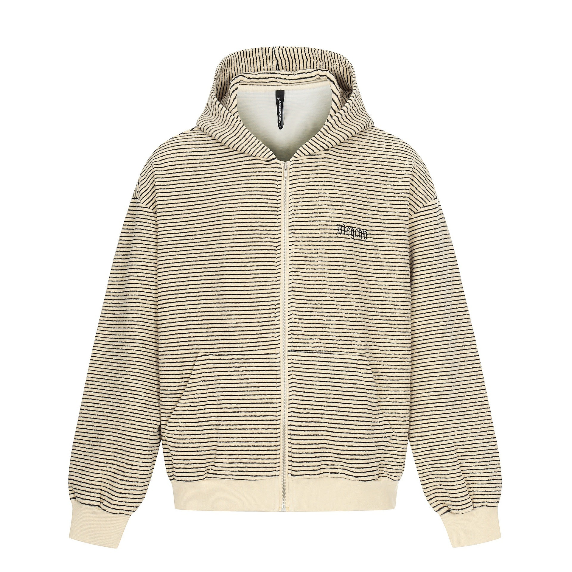 Unisex Striped Zip-Up Hoodie Sweatshirt with Textured Surface Chichicherry