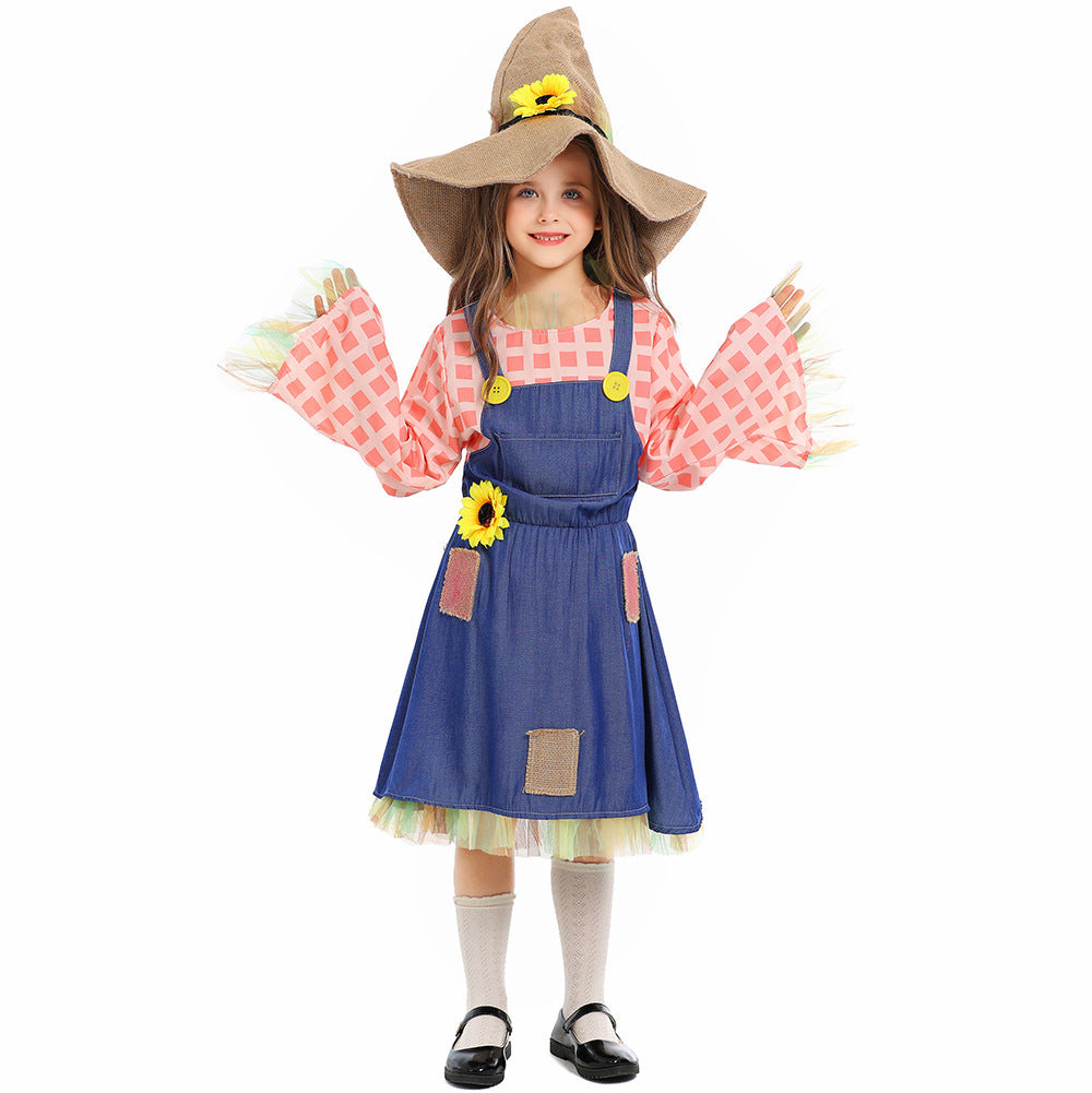 Girls apron dress with sunflower accents and hat Chichicherry