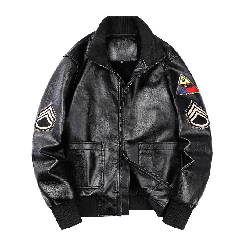 Men's heritage leather blouson in leather look with military patch details and ribbed collar Chichicherry
